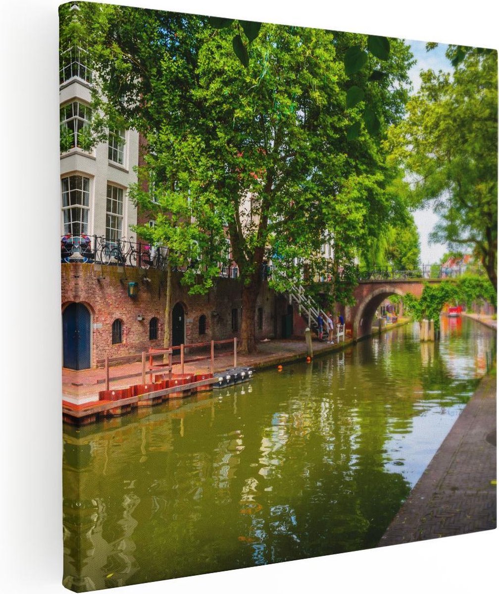 Artaza Canvas Schilderij Oudegracht In Utrecht - 50x50 - Foto Op Canvas - Canvas Print