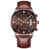 NIBOSI Horloges voor mannen - Luxe Bruin Design - Heren Horloge - Ø42