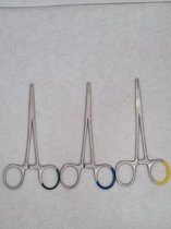Belux Surgical / Kocher arterieklem recht 1x2 tanden RVS / Kleurcodering 12.5cm - Set van 3