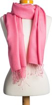 Cashmere/ Zijde Pashmina Sjaal Aardbei Roze - Sjaals - 80% cashmere en 20% zijde - handgeweven in Nepal