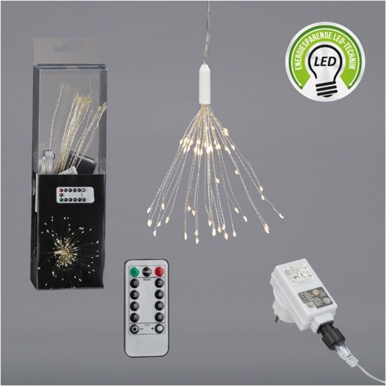 LED ster vuurwerk - transformator - Met afstandsbediening - 8 functies - warm witte LED -  Breedte: 40cm Hoogte: 40cm