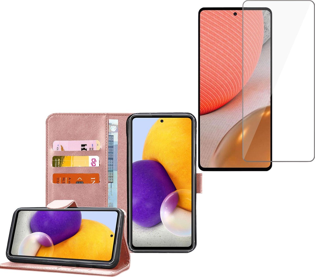 Hoesje geschikt voor Samsung Galaxy A42 - Screenprotector Glas - Book Case Portemonnee Hoesje Roségoud