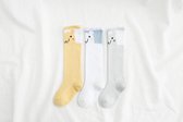 Peuter/ Kleuter - Lange knie sokken - set van 3 paar - 2 tot 4 jaar/ maat M - Bear - blauw-geel-grijs