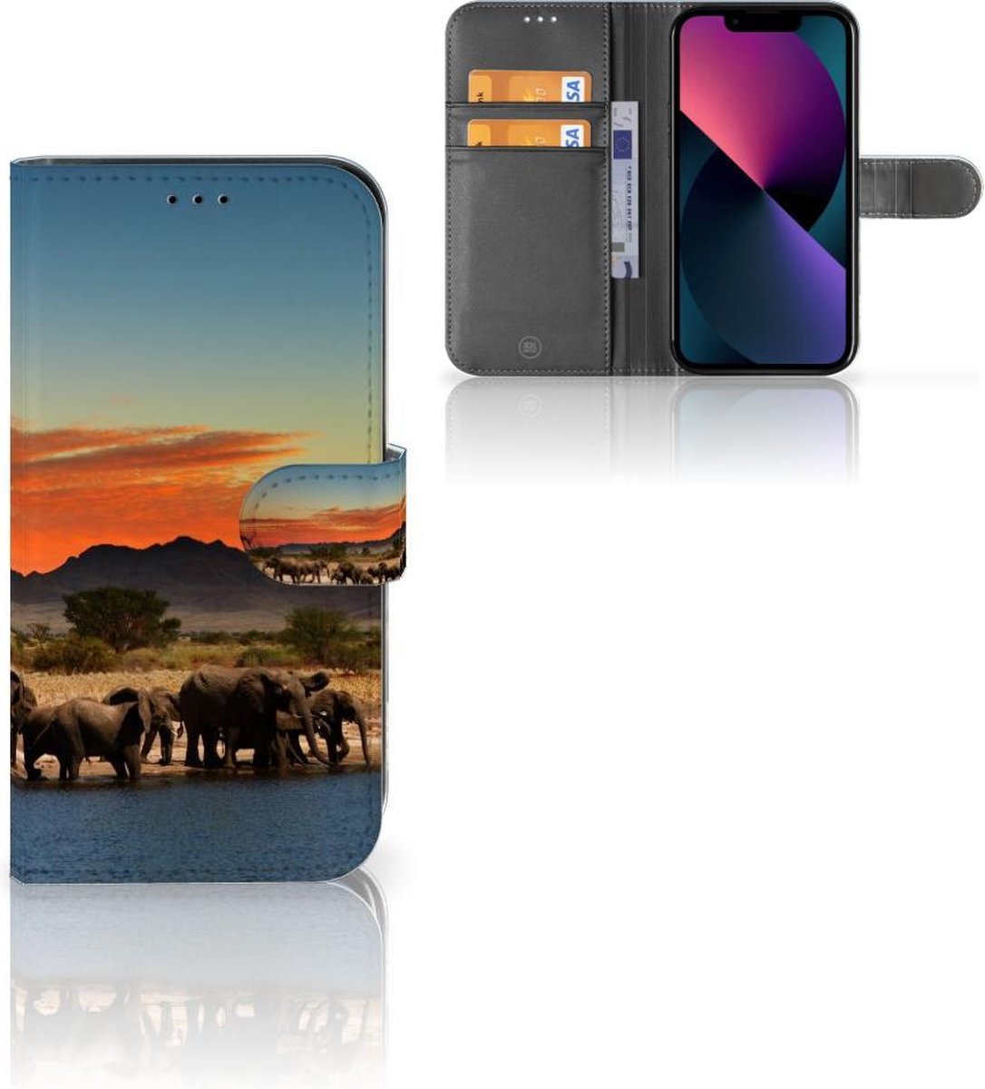 Book Case voor Apple iPhone 13 Telefoonhoesje met Pasjes Olifanten