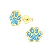 Joy|S - Zilveren kat hond dierenpoot oorbellen - kristal blauw - 14k goudplating