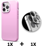 Apple iPhone 13 Pro Max Hoesje Roze & 1 Stuk Camera Lens Glazen Screenprotector - Siliconen Back Cover