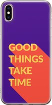 Apple iPhone XS Max Telefoonhoesje - Transparant Siliconenhoesje - Flexibel - Met Quote - Good Things - Paars