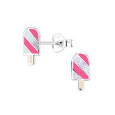 Joy|S - Zilveren ijsje oorbellen - ijslollie roze glitter wit