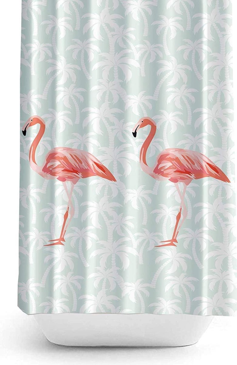 Zethome - Douchegordijn 180x200 cm - Waterdicht - Badkamer Gordijn met Ringen - Shower Curtain - Sneldrogend en Anti Schimmel - Wasbaar - Duurzaam - Flamingo