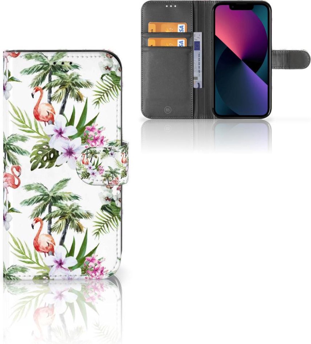 Apple iPhone 13 Telefoonhoesje met Pasjes Flamingo Palms