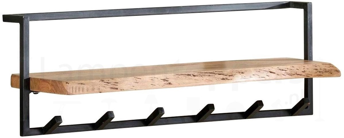 LT-Luce Kapstok Edge 6 Haken Boomstam Plank 100cm Zwart & Bruin