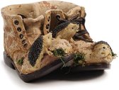 Schoen met egels en mos | 15x18x9cm | herfst decoratie of als bloempotje