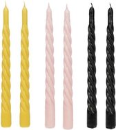Cactula Swirl Kaarsen | Set van 6 in 3 verschillende kleuren | 2,3 x 29 cm | Trend 2021 | Lange Dinerkaarsen | Trendz / Yellow / Pink / Black