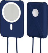 Luxe Siliconen Case Back Cover Hoesje Geschikt Voor Apple Magsafe Battery Pack - Wirless Charging Powerbank Beschermhoes Geschikt Voor Apple Iphone 12/13 (Mini/Pro/Pro Max) - Met Draagkoord - Donker Blauw