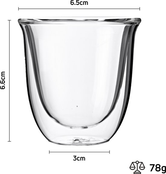 Dubbelwandige ESPRESSO glazen van borosilicaat - Warme en koude dranken kopjes - 70 ML - Set van 6 - VDN