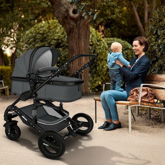KIDUKU- 3 in 1 combi-kinderwagen- antraciet/zwart buggy incl. autostoeltje-regenhoes- inklapbaar van KIDUKU — afbeelding 5
