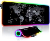 Titanwolf - RGB gaming muismat - 800x300 mm - XXL muismat - LED multicolor - 7 LED kleuren plus 4 effectmodi - voor precisie en snelheid - rubberen onderkant - afwasbaar - wereldkaart