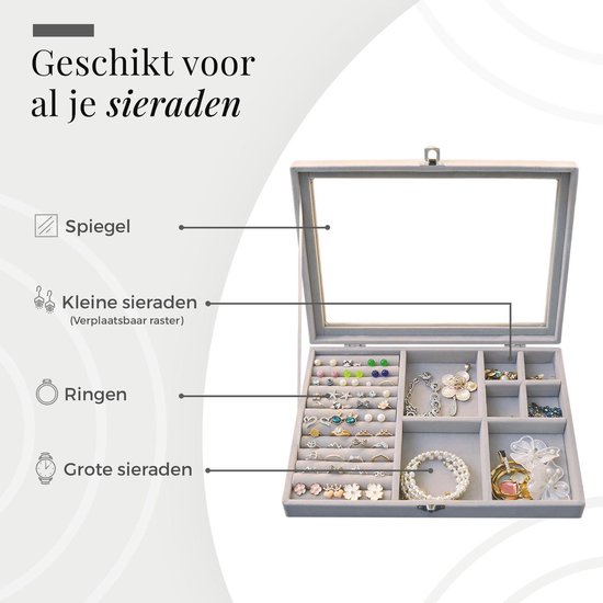 Luxe Sieradendoos Wit/Grijs - ATV PERFECTUM - Juwelendoos - Sieradenbox Opberger - Sieraden doos - juwelen doos-Opbergbox - Reis Juwelen Opbergdoos