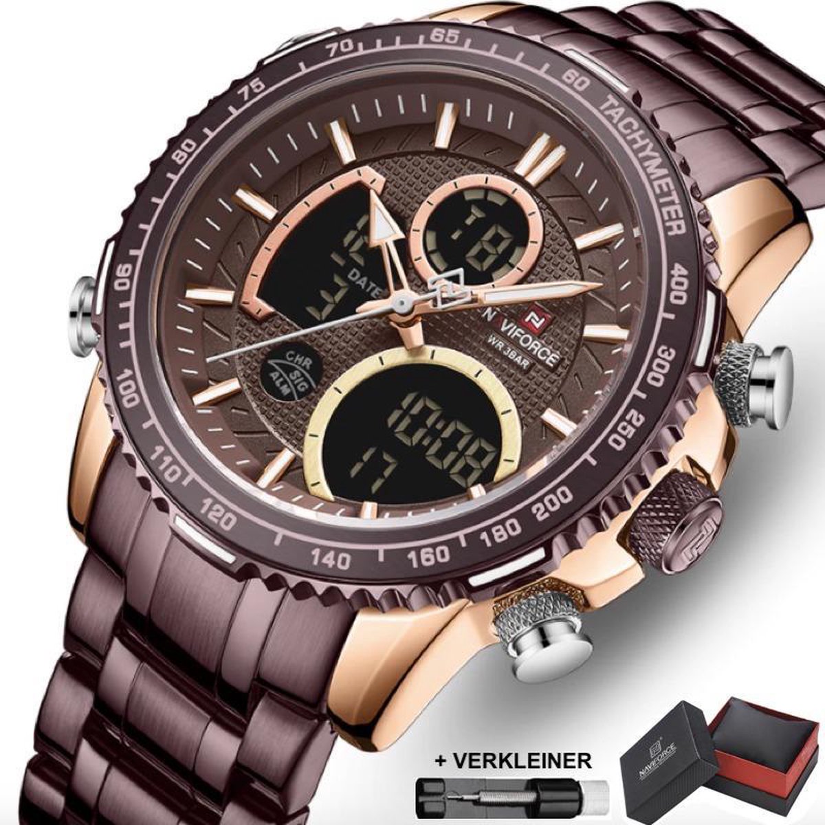 Horloges voor Mannen Heren Horloge Herenhorloge Watch - Jongens Horloges - Incl. Horlogebox Geschenkdoos & Versteller - Coffee Bruin Rosé - Litts®