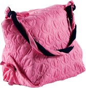 Biggfashion roze schoudertas | Gevoerd | Damestas | Licht roze en donkerblauw gebreid tas handvaten | Handig gebruik | Groot intern volume | Rits | 25 x 21 cm