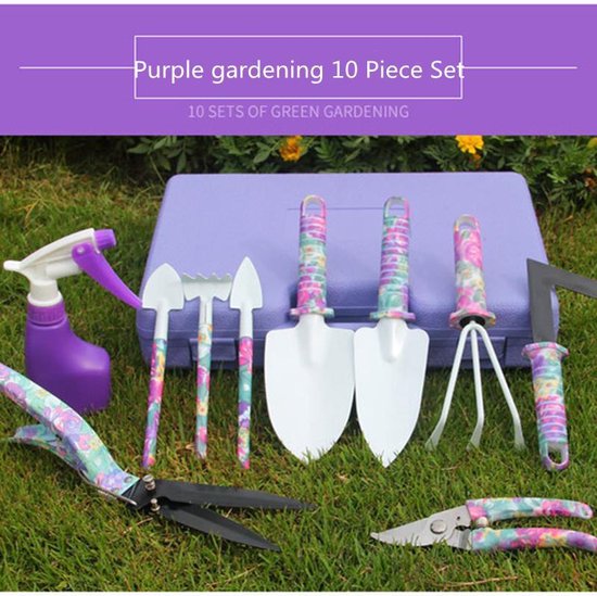 10-Delige Tuingereedschap set met Paarse Bloemenprint en Ergonomisch Handvat van Kinzo Garden — afbeelding 5