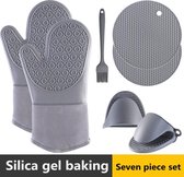 TDR-Extra lange warmte-isolerende siliconen handschoenen voor bakken en koken-compleet set  7-delige - grijs