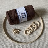 Macramé Pakket | 200 METER | Bruin | Starter Set | Ringen | Kralen | Hout | Macramé Touw | 3mm | 100% Katoen | Macramé | Decoratie | DIY | Doe Het Zelf | Wandkleed | Dromenvanger |