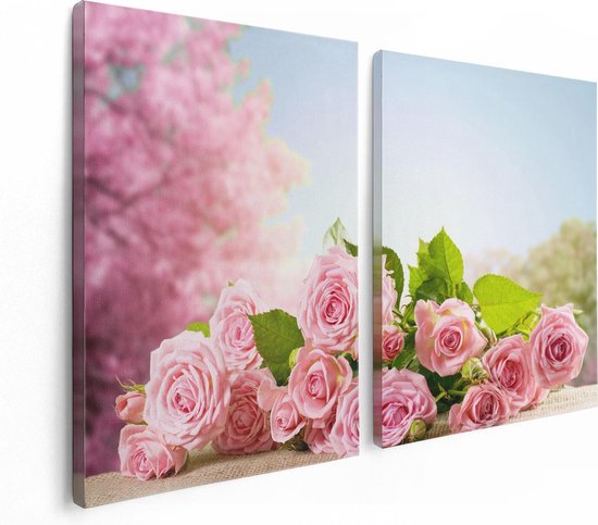 Artaza - Diptyque de peinture sur toile - Bouquet de Fleurs de roses roses - 120x80 - Photo sur toile - Impression sur toile