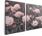 Artaza Canvas Schilderij Tweeluik Roze Rozen Bloemen  - 120x80 - Foto Op Canvas - Canvas Print