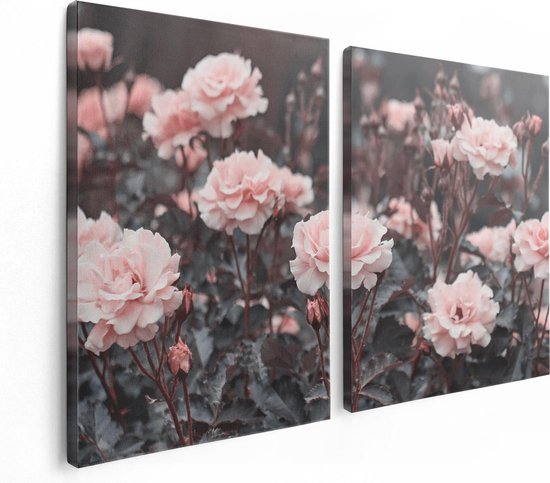 Artaza - Diptyque de peinture sur toile - Fleurs de roses roses - 120x80 - Photo sur toile - Impression sur toile