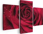 Artaza Canvas Schilderij Drieluik Rode Roos Met Waterdruppels - Bloem - 90x60 - Foto Op Canvas - Canvas Print