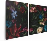 Artaza Canvas Schilderij Tweeluik Kleurrijke Bloemen Met Groene Bladeren - 120x80 - Foto Op Canvas - Canvas Print
