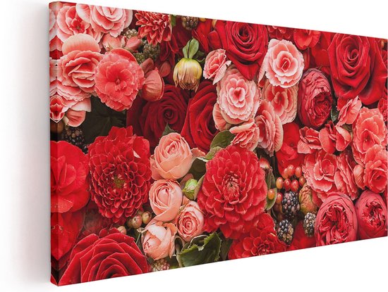 Artaza Canvas Schilderij Rode En Roze Bloemen Met Fruit - Abstract - 80x40 - Foto Op Canvas - Canvas Print