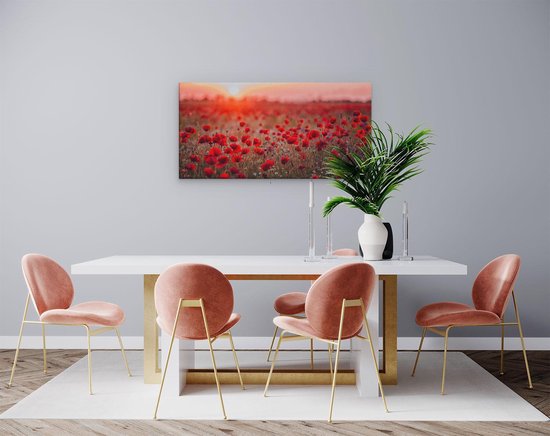 Artaza - Peinture sur toile - Champ de fleurs de coquelicots rouges Coucher de soleil - 80x40 - Photo sur toile - Impression sur toile
