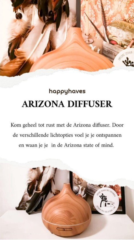Aroma Diffuser Arizona© Origineel van Happyhaves - verbeterde 2.0 versie in duurzaam houtlook - 550ml luchtreiniger voor grote ruimtes | Perfect wellness cadeau | Kom geheel tot rust - HappyHaves