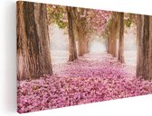 Artaza Canvas Schilderij Romantische Bomen Tunnel Met Roze Anjers - 120x60 - Groot - Foto Op Canvas - Canvas Print