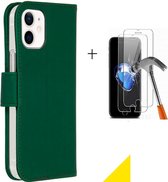 GSMNed - iPhone 12/12 Pro Wallet Softcase – hoogwaardig leren bookcase groen - bookcase iPhone 12/12 Pro Groen - Booktype voor iPhone Groen – met screenprotector