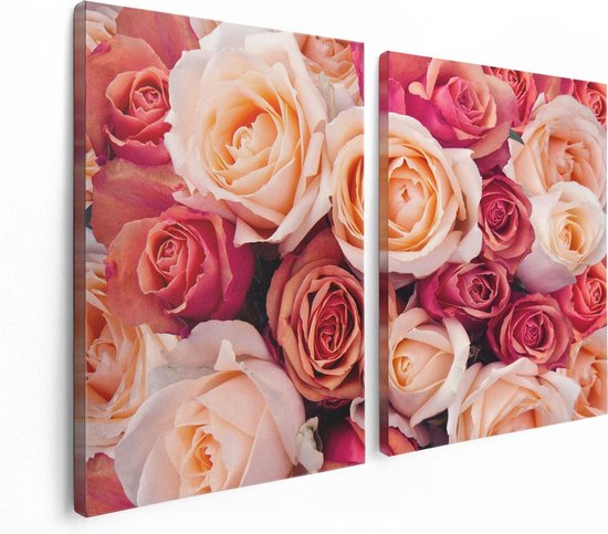 Artaza - Diptyque de peinture sur toile - Fond de roses roses - Fleurs - 120x80 - Photo sur toile - Impression sur toile