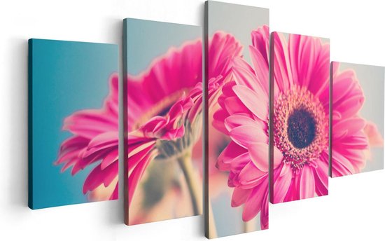 Artaza - Pentaptyque de peinture sur toile - Deux oeillets roses - Fleurs - 100x50 - Photo sur toile - Impression sur toile