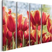 Artaza Canvas Schilderij Vierluik Oranje Rode Tulpen  - 80x60 - Foto Op Canvas - Canvas Print