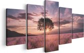 Artaza Canvas Schilderij Vijfluik Bloemenveld Met Lavendel Bij Zonsondergang - 100x50 - Foto Op Canvas - Canvas Print