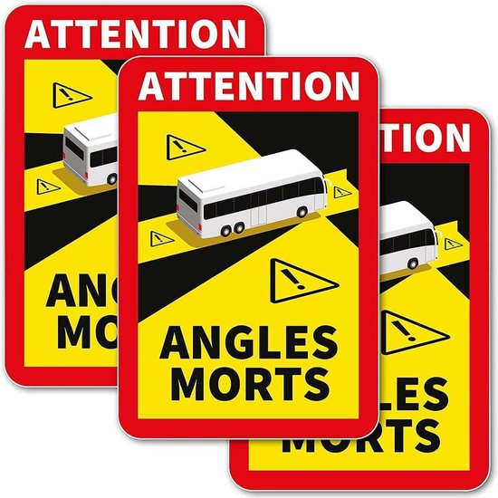 Brute Strength - Voordeelset 3 Magneet Stickers Dode Hoek Frankrijk - Bus - Camper - Attention Angles Morts - Duurzame Kwaliteit - Formaat 17 x 25 cm