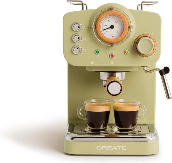 CREATE Thera matt retro Express Koffiemachine Mat groen - Gemalen koffie - Espresso - Cappuchino - Machiato - Americano