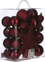 House of Seasons Kerstboom Decoratie Onbreekbaar - 40 Stuks - Donkerrood