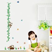 Muursticker Kinderkamer - Groeimeter - Wand Decoratie - Klimop met Aapjes - 180 x 100 cm