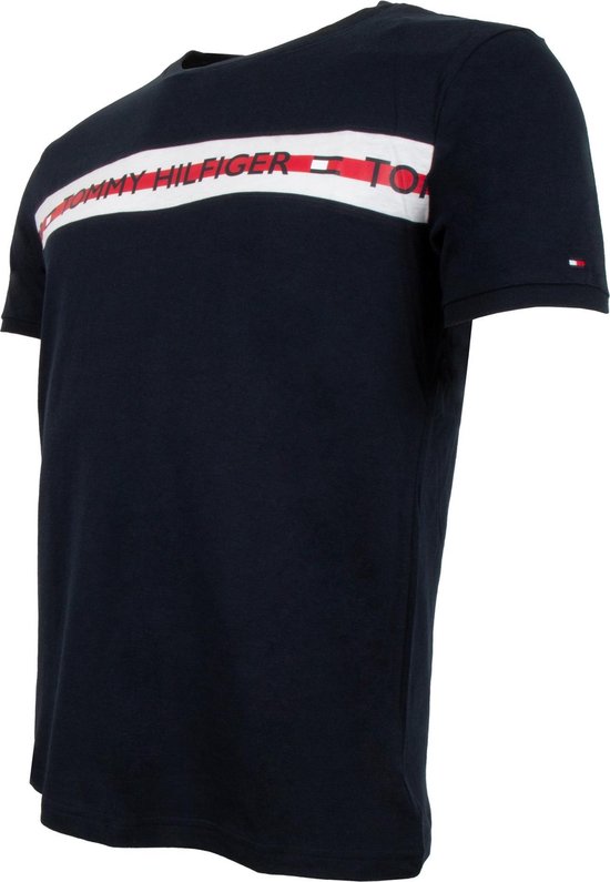 Tommy Hilfiger Logo Stripe T-shirt - Mannen - Donker blauw - Wit - Rood |  bol.com