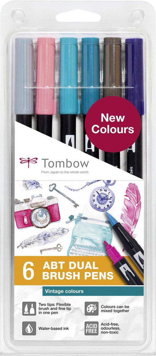 Tombow Brush pen ABT Dual Brush Pen Set off 6 Vintage Colours