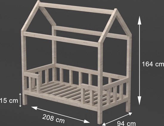 WOODINTERIEUR |Kinderbed | Huisbed met uitvalbeveiliging 90x200 cm hout | - Woodinterieur