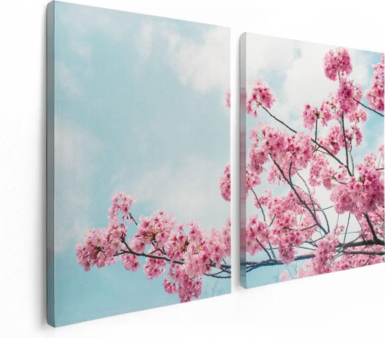 Artaza - Diptyque de peinture sur toile - Arbre à fleurs rose - Fleurs - 120x80 - Photo sur toile - Impression sur toile