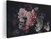 Artaza Canvas Schilderij Diverse Bloemen Op Zwart Achtergrond - 40x20 - Klein - Foto Op Canvas - Canvas Print